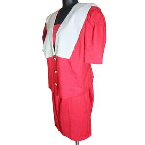 SL Fashions Red White Sailor Collar Skirt Suit Petite 22